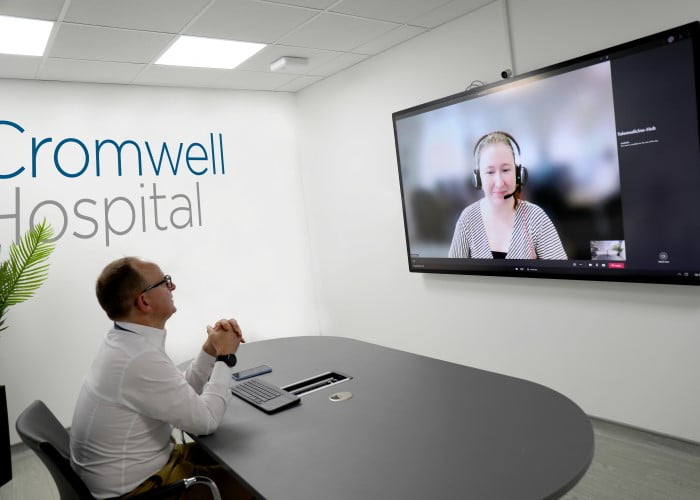 Consultant using the Cromwell Hospital telemedicine suite