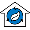 Icon of a house with the leaf inside, representing sustainability