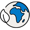 Icon of a world with the leaf as part of it, representing sustainability