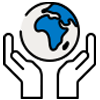 Icon of hands holding the planet, representing sustainability
